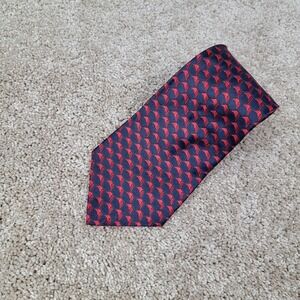 Tommy Hilfiger Men's Silk Necktie Blue Red Sailboat Pattern Made In USA
